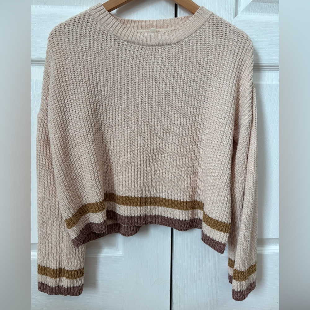 Hem & Thread Cream Sweater with Brown and Tan Stripes